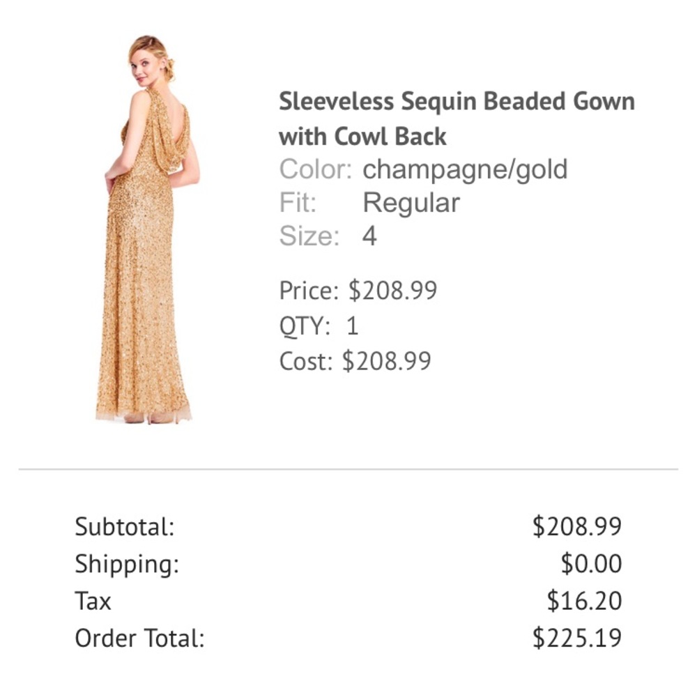 Adrianna Papell sequin gold dress